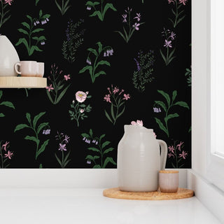 Graphic Floral Wallpaper (Black) | Wild Woods Collection